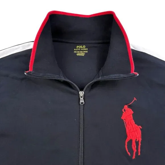 Polo Ralph Lauren Jacket Men’s 2XLT Black Big Pony Full Zip Track Athletic - Picture 2 of 9